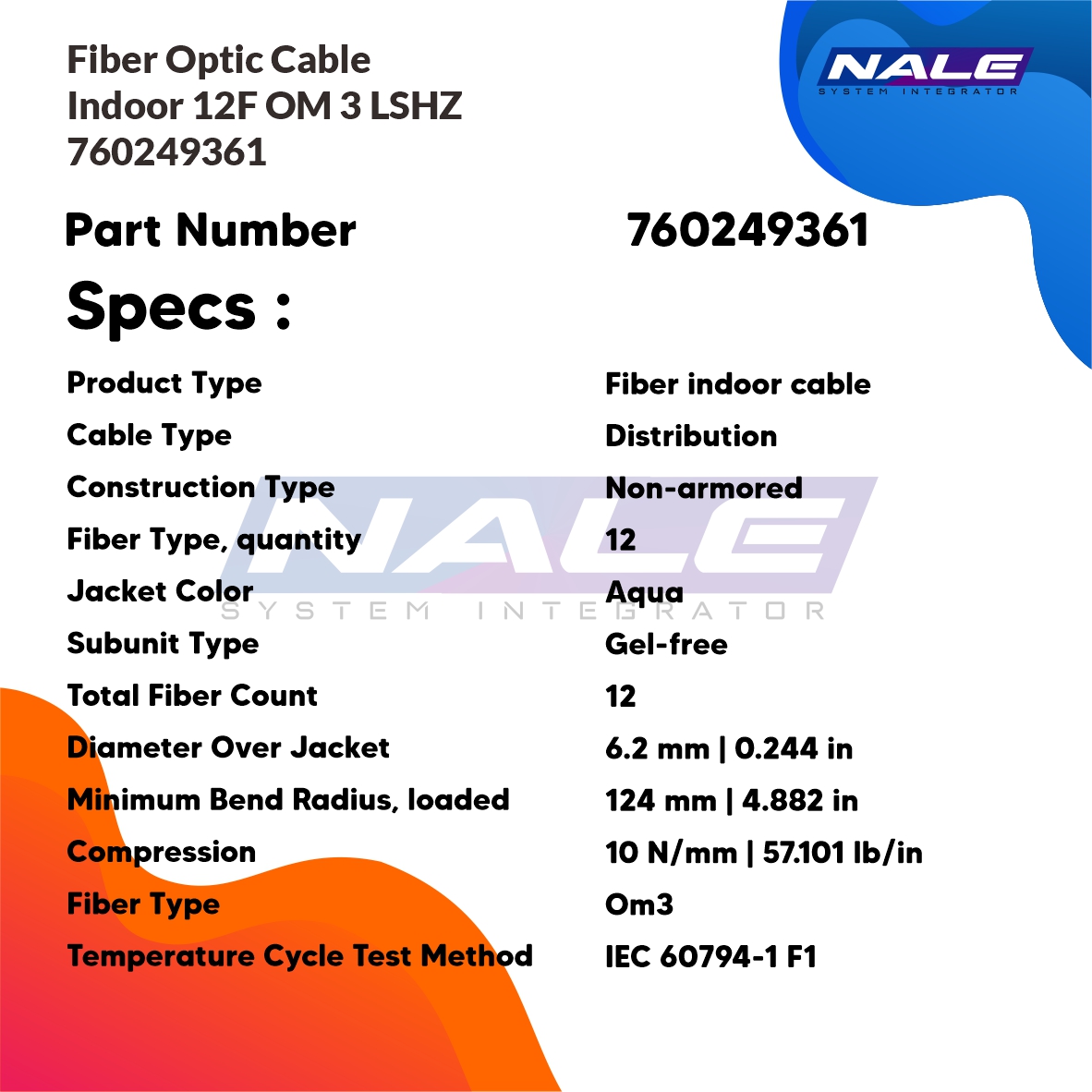 SLOTNE - Fiber Optic Cable Indoor 12F OM3 LSZH 760249361 - 03 Fiber Optic Cable, Indoor, 12F, OM3, LSZH (760249361) - Gambar 3