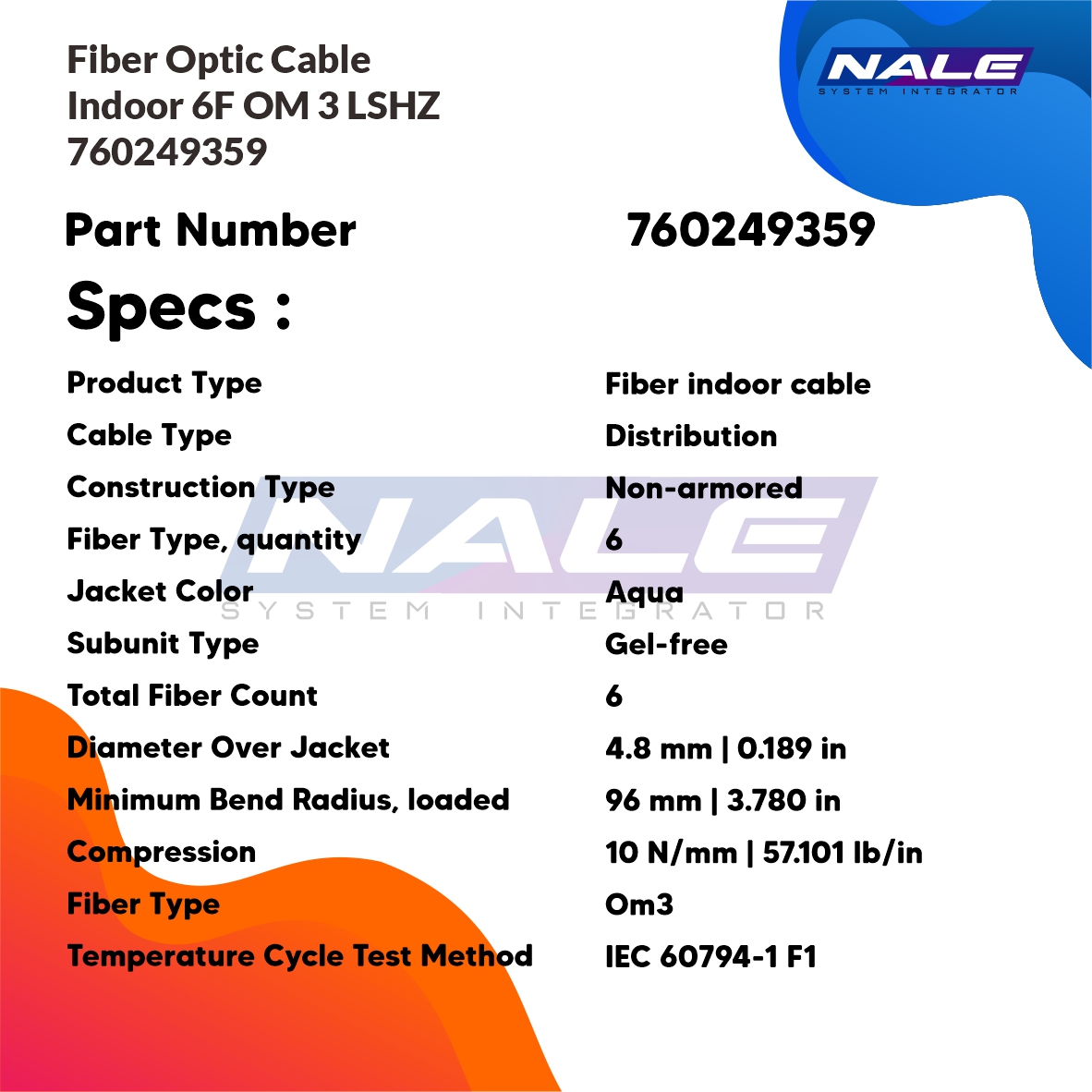 SLOTNE - Fiber Optic Cable Indoor 6F OM3 LSZH 760249359 - 03 Fiber Optic Cable, Indoor, 6F, OM3, LSZH (760249359) - Gambar 3